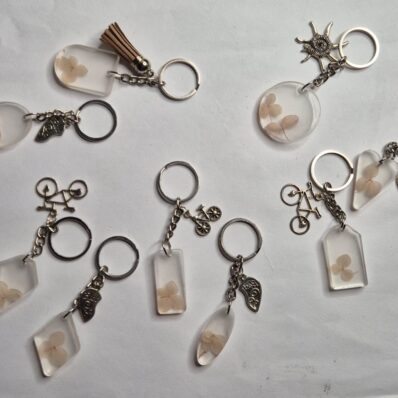 white dried flower keychains