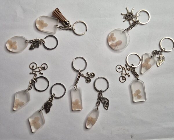 white dried flower keychains