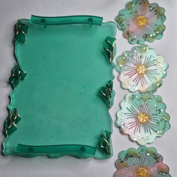 resin designer tray set green