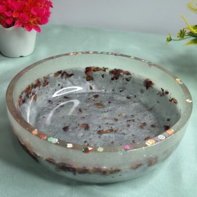 metallic grey with rose petals snack bowl