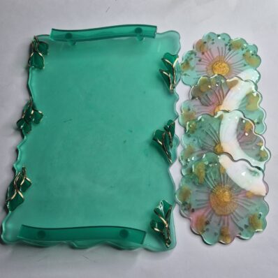 resin designer tray set green