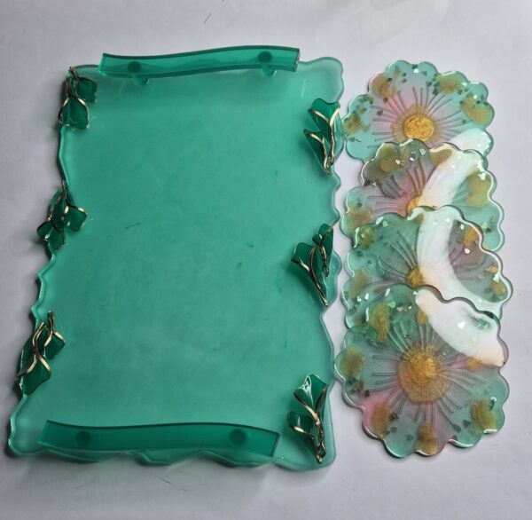 resin designer tray set green